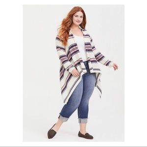 Ivory Striped Front Draped Cardigan